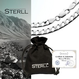 STERLL Men's Necklace Real Silver Curb Chain Without Pendant Eco Packaging Gifts for Men, Silver