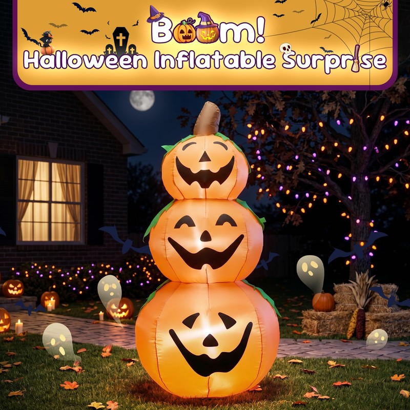 5 FT Halloween Inflatable 3-Tier Stacked Pumpkins Outdoor Yard Decorations