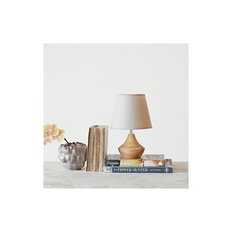 Creative Co-Op Eucalyptus Wood Table Lamp with Linen Shade, Natural