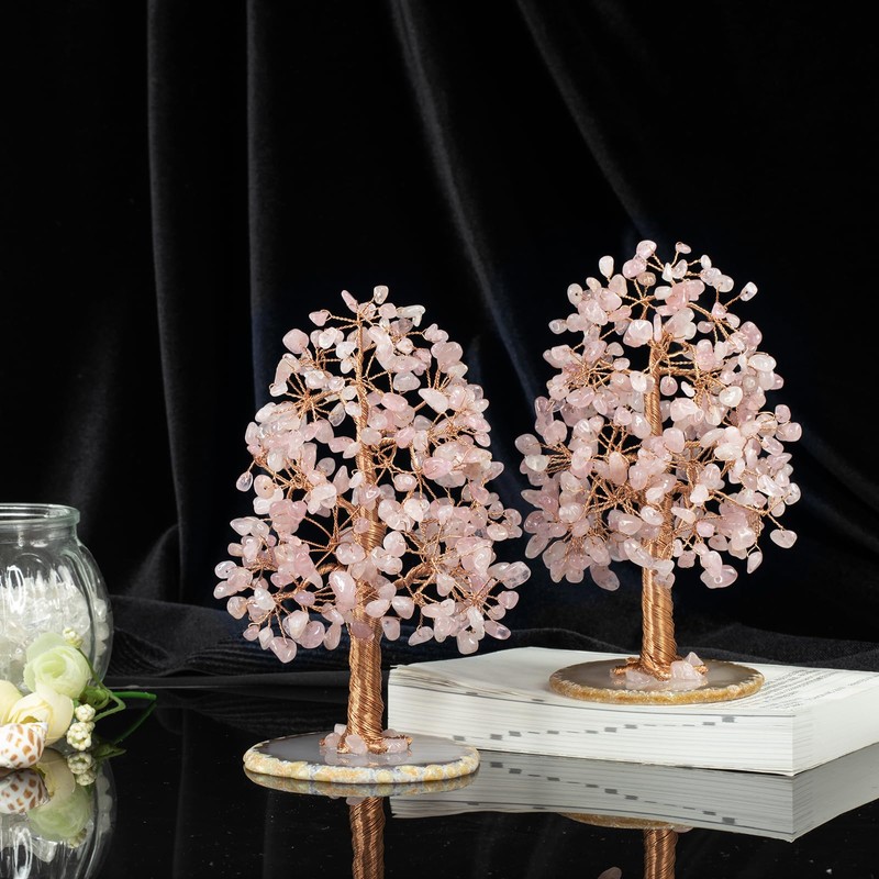 Nupuyai Rose Quartz Crystal Tree Feng Shui Money Tree Tree