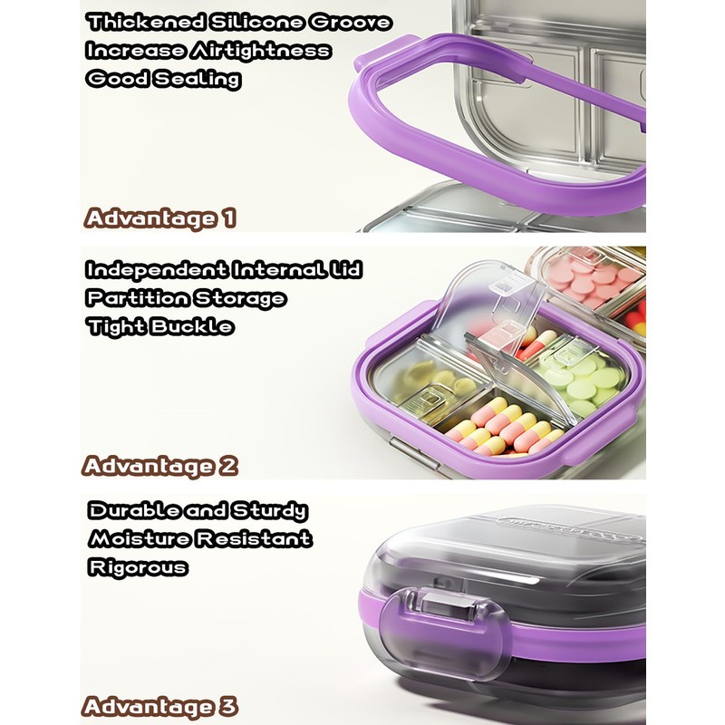 MURRI&MURRDI Pocket Pill Case Box, Pill Dispenser 7 Compartments, Weekly