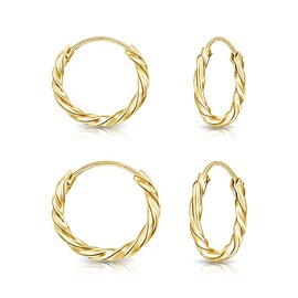 DTPsilver - 2 pairs of earrings - small round hoop earrings twisted - 925 sterling silver, yellow gold plated or rose gold plated - helix/tragus/cartilage - thickness 1.8 mm - diameter 10 and 12 mm,