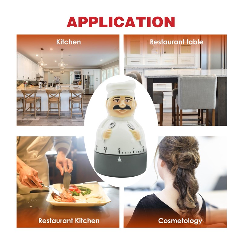 Rileyfine WG012 Kitchen Mechanical Timer, Countdown Alarm Clock, Chef Shape,