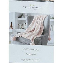 Knit Throw with Pom Tassels Throw Blanket - Threshold Pink