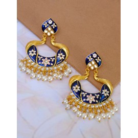 Crunchy Fashion Bollywood Jewellery Traditional Ethnic Bridal Bride Wedding Bridesmaid Indian Traditional Rajasthan Blue Meenakari Ethnic Peacock Trendy Stylish Earring For Women & Girls