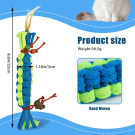 LuckyOpt Cat Chew Toys, Natural Catnip Toys Interactive Cat Rope Toys with Feather & Beads, 22 CM Kitten Teething Toys Cat Chew Sticks Toy for Cat Teeth Cleaning Stress Release (Blue)