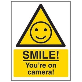 VSafety SMILE! You're on camera! Sign - 100mm x 150mm - 1mm Rigid Plastic