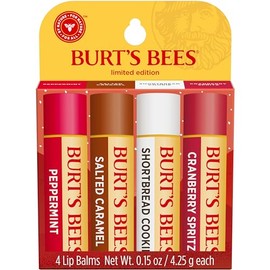 Burt's Bees Bálsamo labial, 100% de origen natural, menta, caramelo salado, galletas de mantequilla y arándano Spritz Bálsamos labiales hidratantes (paquete de 4)