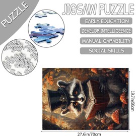 Raccoon Reading Book 1000 Piece Jigsaw Puzzles for Adults Animals Jigsaw Puzzle for Challenging Family Activity Game DIY Mushrooms Artwork Puzzle for Home Decoration Gifts 20x27 Inches