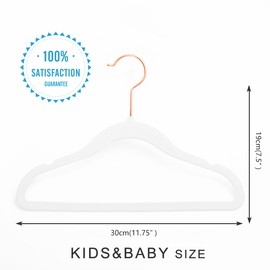 MIZGI Premium Kids Velvet Hangers (Pack of 50) with Copper/Rose Gold Hooks,Space Saving Ultra Thin,Non Slip Baby Hangers for Children's Skirt Dress Pants,Clothes Hangers by (White)