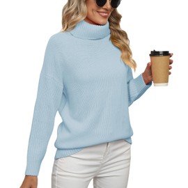 Jouica Womens 2025 Fall Turtleneck Oversized Long Batwing Sleeve Cream Sweater Dress Tunic Pullover Knit Dresses,Light Blue,Large