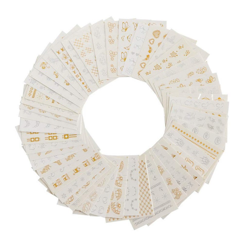 Set of 30 Gold & Silver Feather Nail Stickers Water