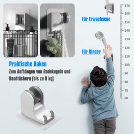 JONKEAN JONKEAN Duschkopfhalterung ohne Bohren, 3M Kleber Handbrause Halterung, 45?? Verstellbare Duschbrause Halterung, Duschhalterung, Dusche Brausehalter mit 2 Haken (2.Wei?, 1 St??ck)