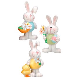 The Bridge Collection 3.5" Resin Happy Easter Bunny Figurines - Set of 3 - Pastel Easter Decorations - Easter Bunny Figurine - Pastel Easter Decor