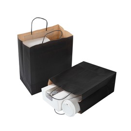 Restaurantware-Saving Nature 10.2 x 5.5 x 12.6 Inch Paper Shopping Bags, 100 Sturdy Bags with Handles - Durable, for Groceries, Black Paper Retail Handle Bags, for Gifts