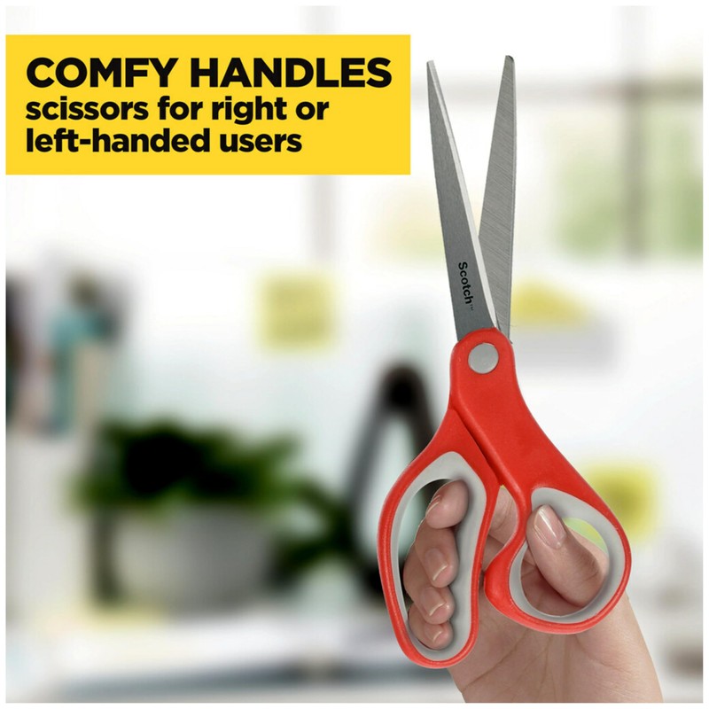 Scotch Multi-Purpose Stainless Steel Scissors, 8 Inches, Red & Gray,