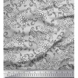 Soimoi Cotton Canvas Fabric Leaves & Floral Block Decor Fabric Printed metre 42 Inch Wide