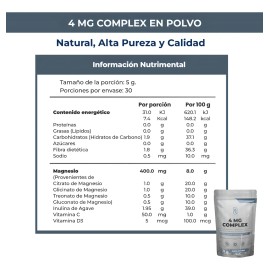 NAIMA 4 MG Complex 150 g, Sabor Natural  Suplemento en Polvo 100  Puro con Citrato,Glicinato,Treonato y Gluconato de Magnesio Con Inulina de Agave,...