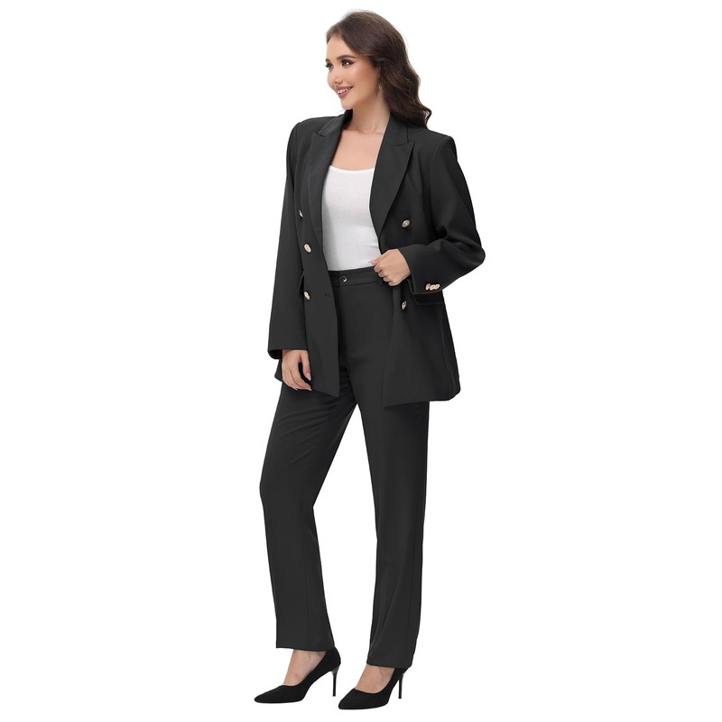 Lamgool Women Pants Suit Double Breasted 2 Piece Blazer Set