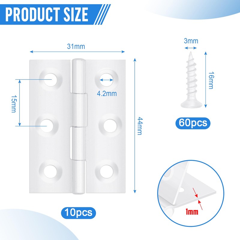 Pack of 10 Hinge, Foldable, 44 mm x 31 mm,