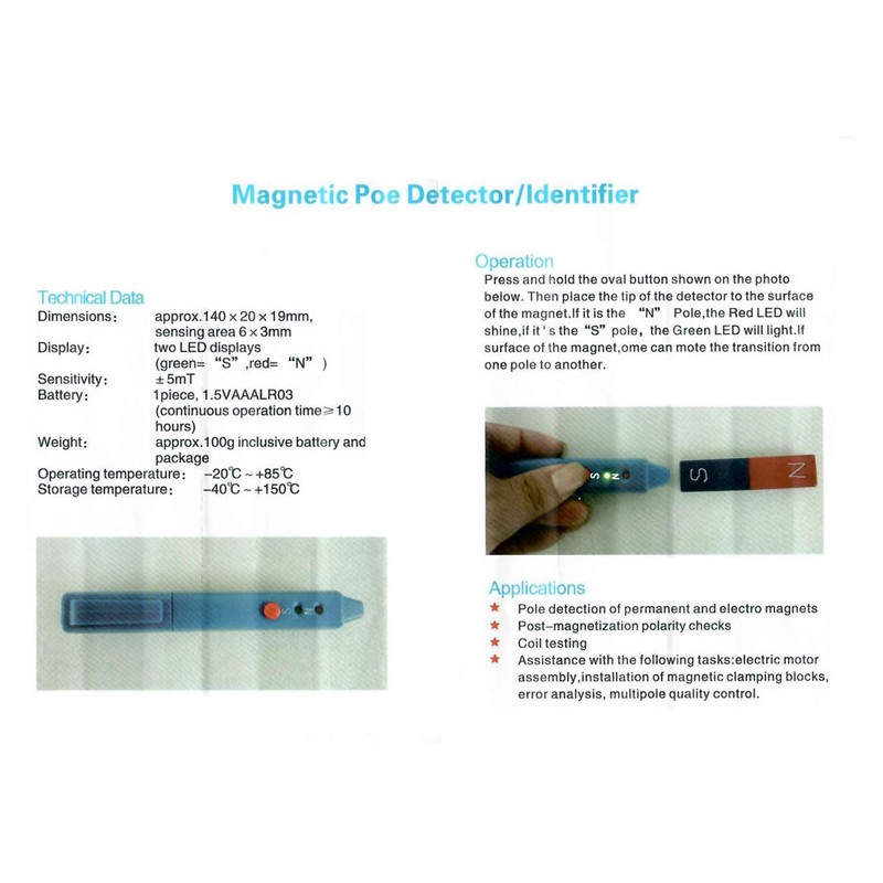 Magnetic Polarity Tester with ±5mT Sensitivity, One-Button Operation for Electric