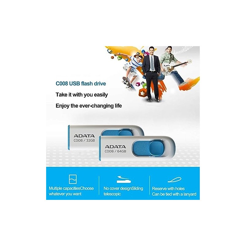 ADATA, memoria flash drive, USB 2.0, 16 GB, deslizable, modelo
