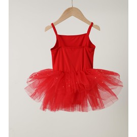 Toddler Girls Tutu Dresses Strap Shiny Tulle Ballet Leotard Ballerina Costume for Dance Red 2-4 Years