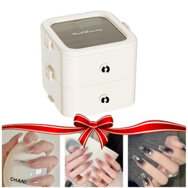 WIZIYION Double-layer nail storage box, nail tip storage box, large-capacity display box, can store a variety of accessories such as small accessories, including nail art gifts (white)
