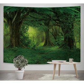 FENDROM Virgin Forest Tapestry Wall Hanging - Green Tree in Misty Forest Nature Scenery for Living Room & Bedroom