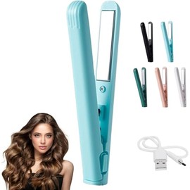 2025 Neu Mini Dual Purpose Curling Eisen, Mini Lockenstab mit Doppeltem Verwendungszweck, Haarglätter und Locken 2 in 1, Tragbarer Reise Lockenstab für alle Haartypen (Blau)