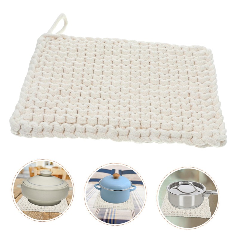Ipetboom Square Woven Cotton Pot Mat Thick Heat-Resistant Trivet for