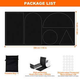 145 x 300CM Blackout Curtains for Travel Portable Blackout Blind Stick On, No Drill Blinds for Window Blinds Temporary Black Out Material Cut to Any Size Window Cover Film for Bedroom Dorm