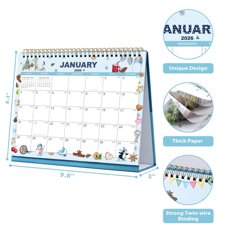 2026 Desk Calendar - Standing Flip Desktop Calendar 2026 from
