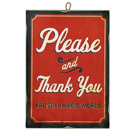 KUSTOM Art Picture Vintage Style Magic Words Please And Thank You Collectible Print on Wood Gift Idea