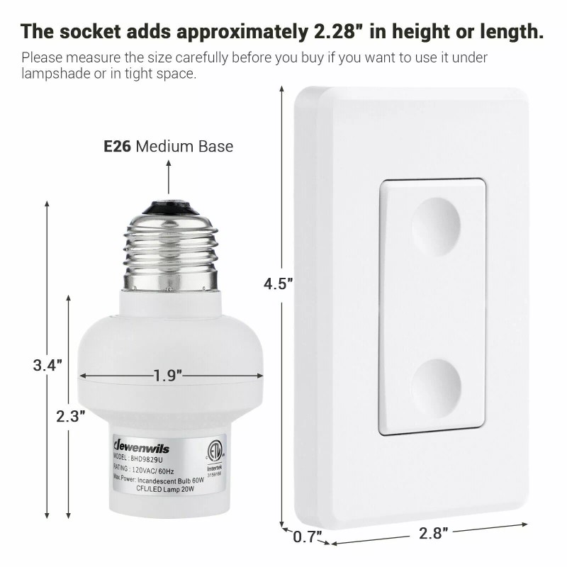 DEWENWILS Wireless Remote Control Light Socket Switch E26/E27 Bulb Holder