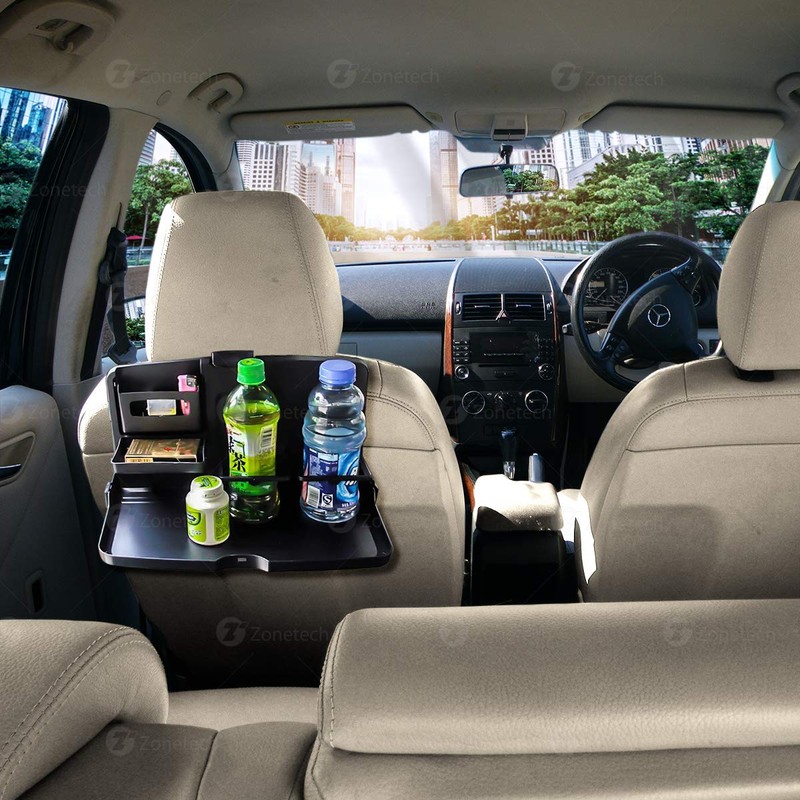 ZONETECH Multi-Functional Portable Foldable Car Backseat Tray Desk - Black