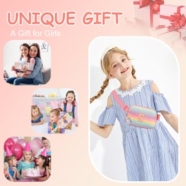 ONETOALL Initial Bumbags for Kids, Gifts for 7 8 9 10 Year Old Girls, Crossbody Bags Lightweight for Kids, Waist Bag & Fanny Pack with Key's Chain