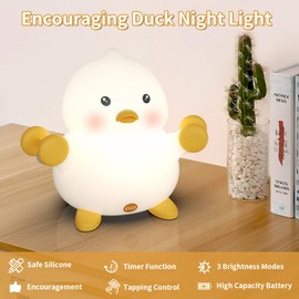 Encouraging Duck Night Light, Cute Night Light for Kids, 3 Level Dimmable Toddler Nightlights, LED 30 Min Timer Duck Lamp, Rechargeable Bedside Lamp for Breastfeeding, Room Decor for Boys Girls