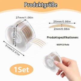 Pack of 600 Slip-On Eyelid Tapes, Stripes, Invisible, Eyelid Stripes, Invisible Eyelid Tape, Slip-On Eyelid Stripes, Skin Colour, Eyelid Lifting without Surgery