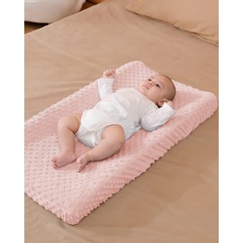 2 Pack Solid Changing Table Pad Cover Cradle Sheet, Fits 32"/34''x16" Contoured Diaper Changing Pad, Dots Plush Changing Table Covers (Pink + Purple)