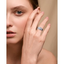 Vinoya 18K White Gold Plated Engagement Rings Set 7MM Cubic Zirconia Rings Three-in-One Engagement Bridal Promise Wedding Band for Women Men Size 7