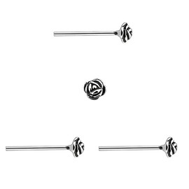 DENI Sterling Silver Straight Nose Studs 2mm Fine Bar 0.6mm 3 Pack Sterling Silver, Sterling Silver