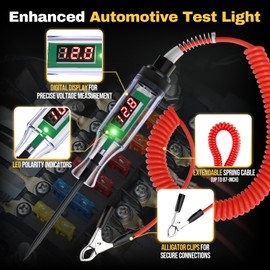 Enhanced Automotive Test Light, 3V-48V Digital Fuse Tester with Automatic Bidirectional Voltage Tester, Portable Design, and Precise Voltage Measurement for Car, RV, and Truck