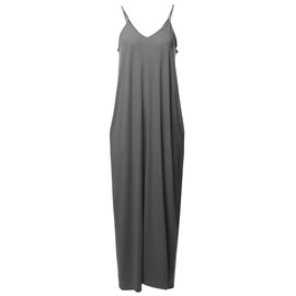 Casual Premium Adjustable Strap Side Pockets Loose Long Maxi Dress Ash Grey XL