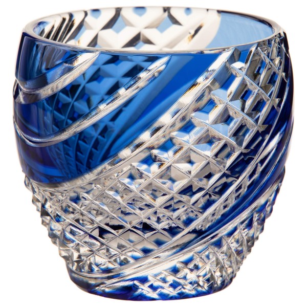 Kagami Crystal T535-2044CCB Cold Sake Cup, Blue, 2.8 fl oz (80 cc), Edo Kiriko Fishfish Pattern