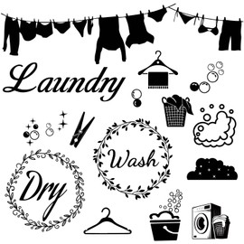 CREATCABIN 4 Sheets Laundry Wall Stickers Laundry Room Decor Signs Vinyl Sticker Decal Wash Dry Fold Repeat Wall Bubble Quote Decor Cloth Display 4 Style Decoration for Laundry Room 11.4x7.9 Inch