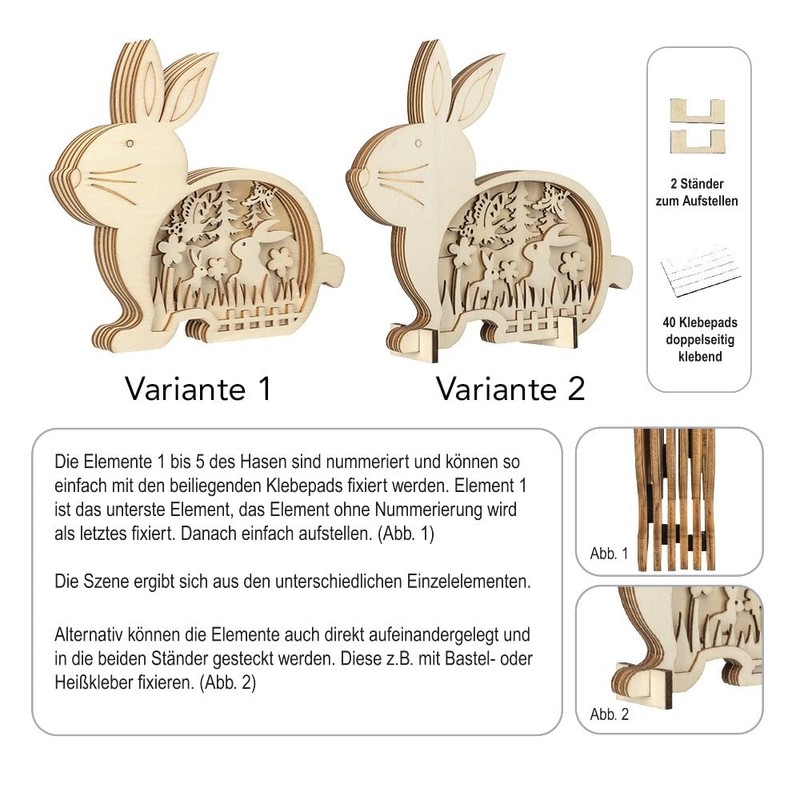 Ideen mit Herz 3D Construction Kit Rabbit Wooden Rabbit with