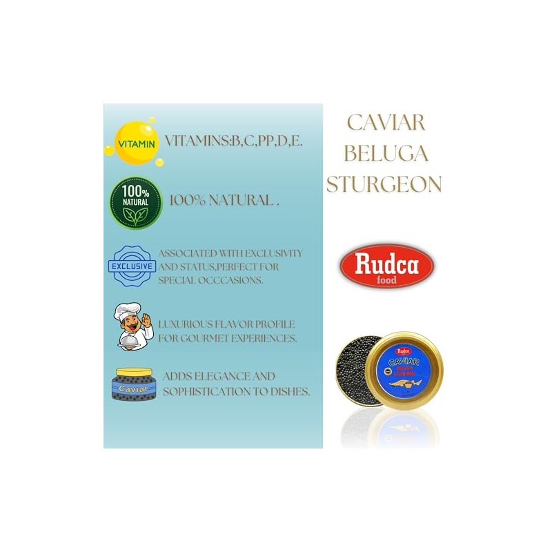 Rudca Food Premium Beluga Sturgeon Caviar - Exquisite Huso Huso