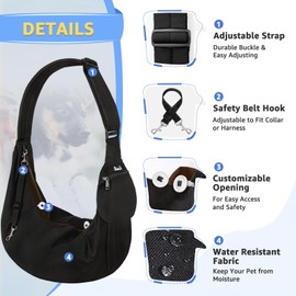 SlowTon Dog Carrier Sling - Thick Padded Adjustable Shoulder Strap Dog Carriers for Small Dogs, Puppy Carrier Purse for Pet Cat with Front Zipper Pocket Safety Belt Machine Washable (BN, XS)