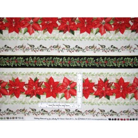 Henry Glass & Co. Christmas Fabric Poinsettia Stripe Holiday Botanical Cotton Henry Glass Yard